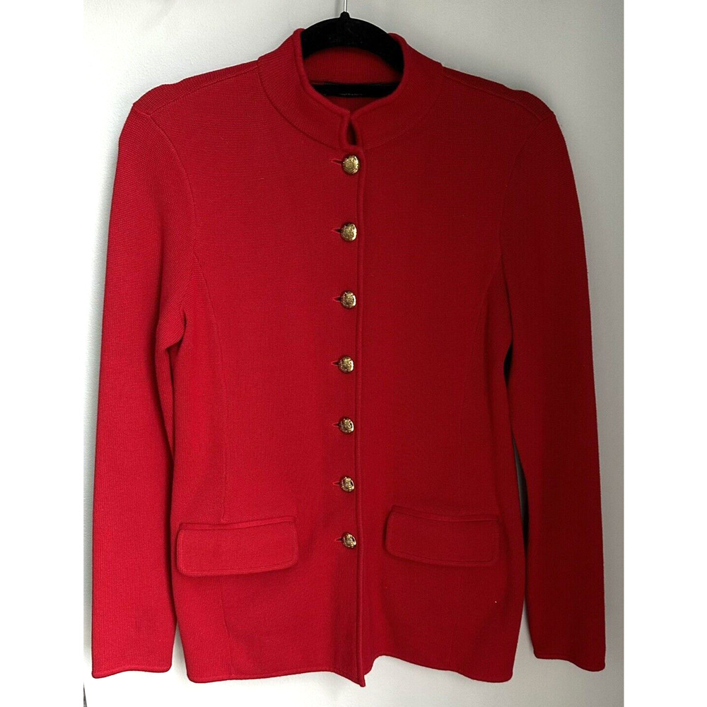 LAUREN Ralph Lauren Womens Sweater Cardigan Gold Button SZ S RED